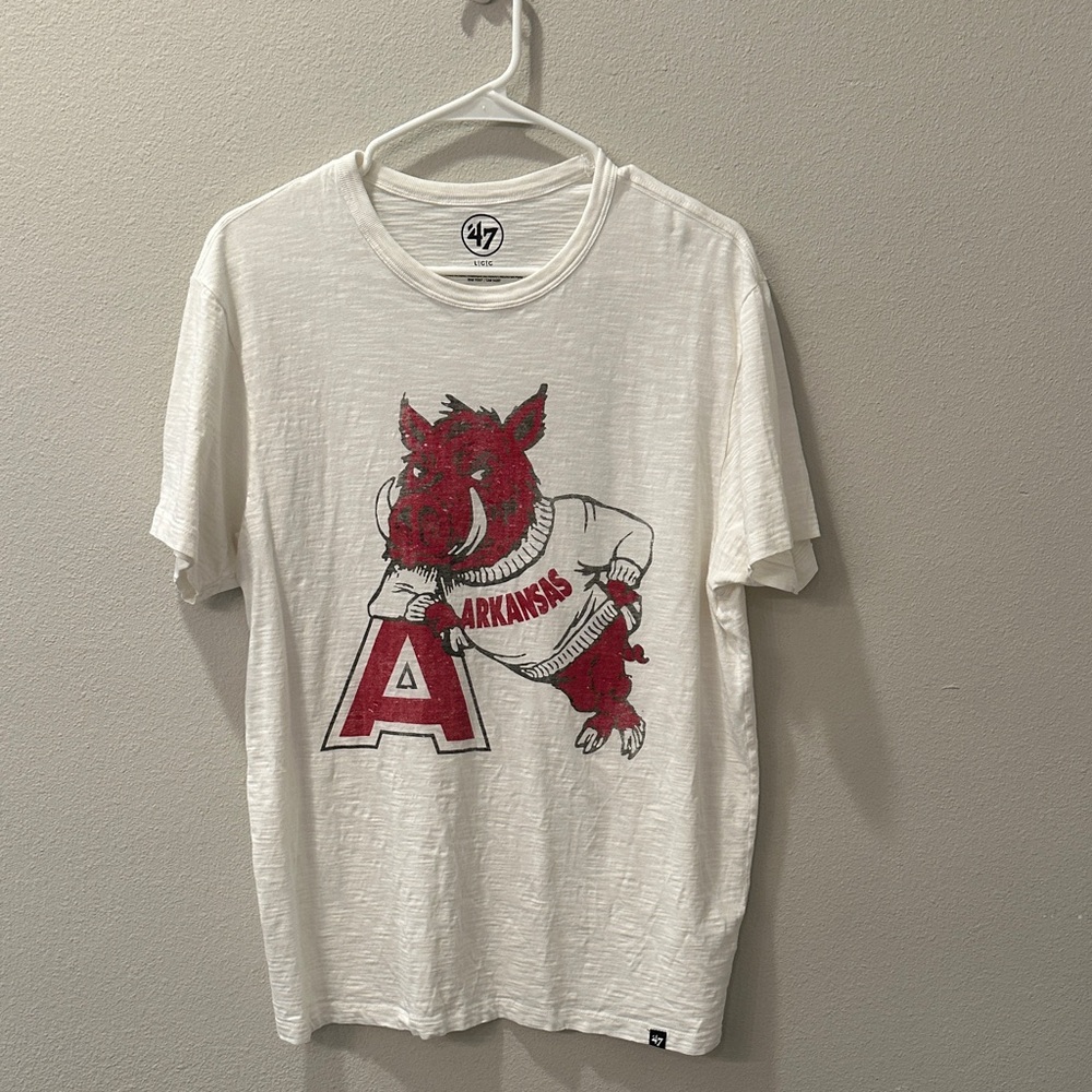 47 White and Red Collegiate Short Sleeve Tee